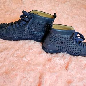 Navy Blue mid-top spiked Christian Louboutin leather Sneaker